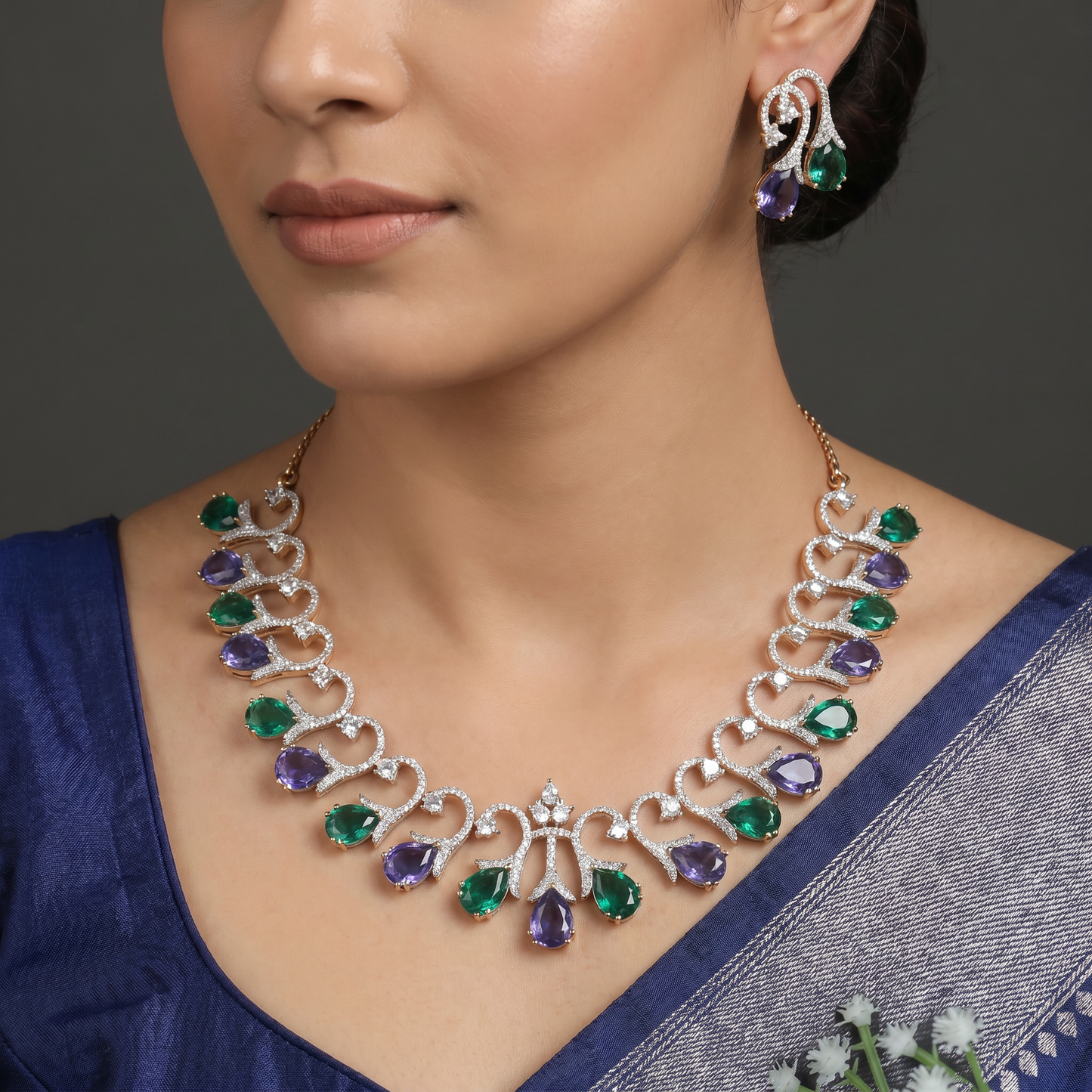 Statement GJ Necklace with Decorative Crystal Swirls