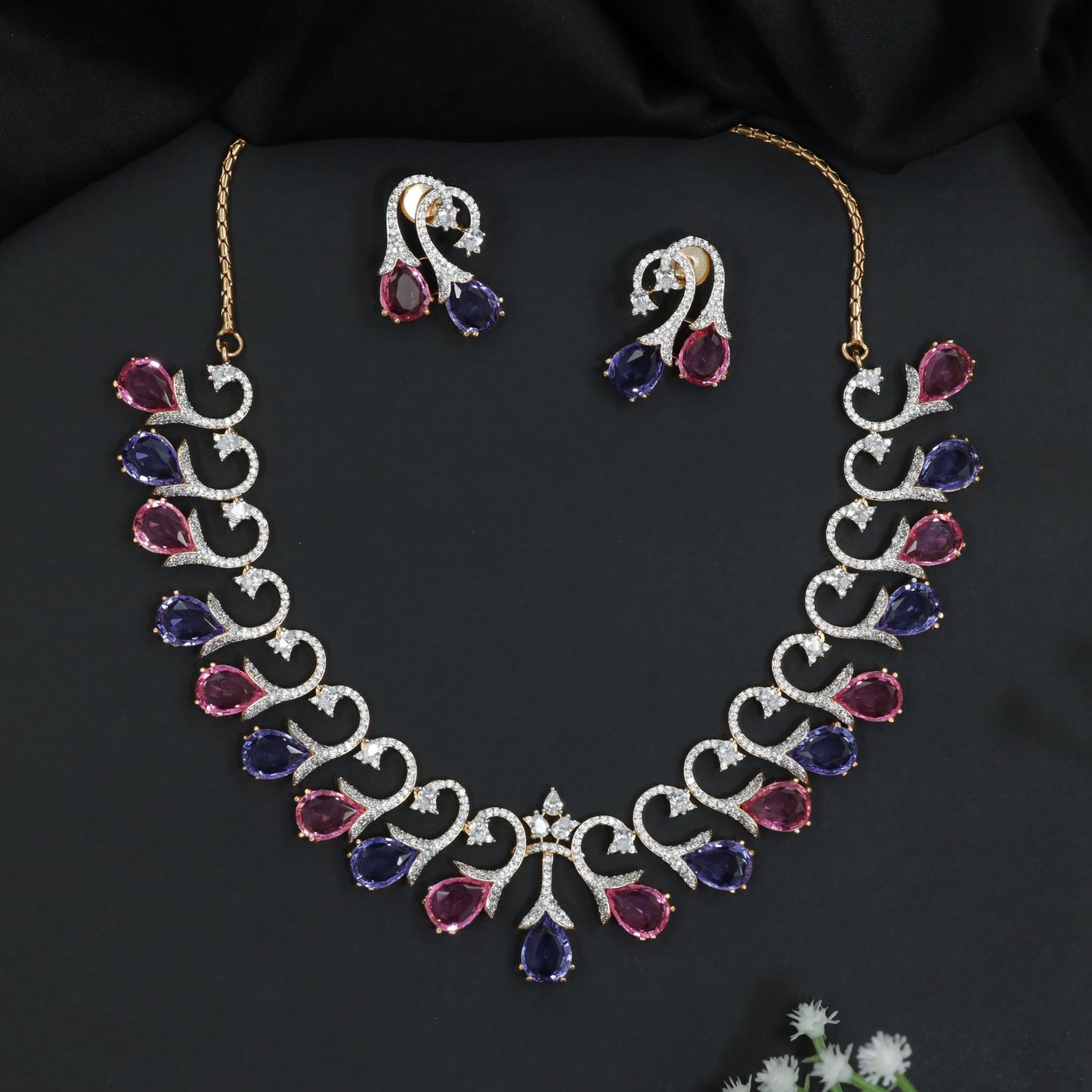 Statement GJ Necklace with Decorative Crystal Swirls
