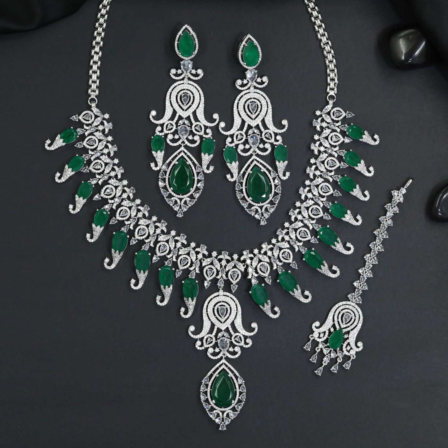 Heritage Revival Rhodium Necklace Set with Statement Crest Centrepiece
