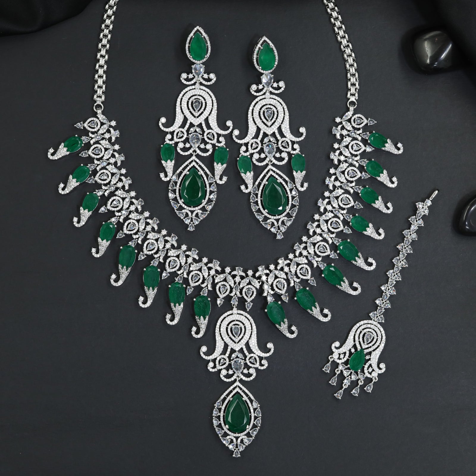Heritage Revival Rhodium Necklace Set with Statement Crest Centrepiece