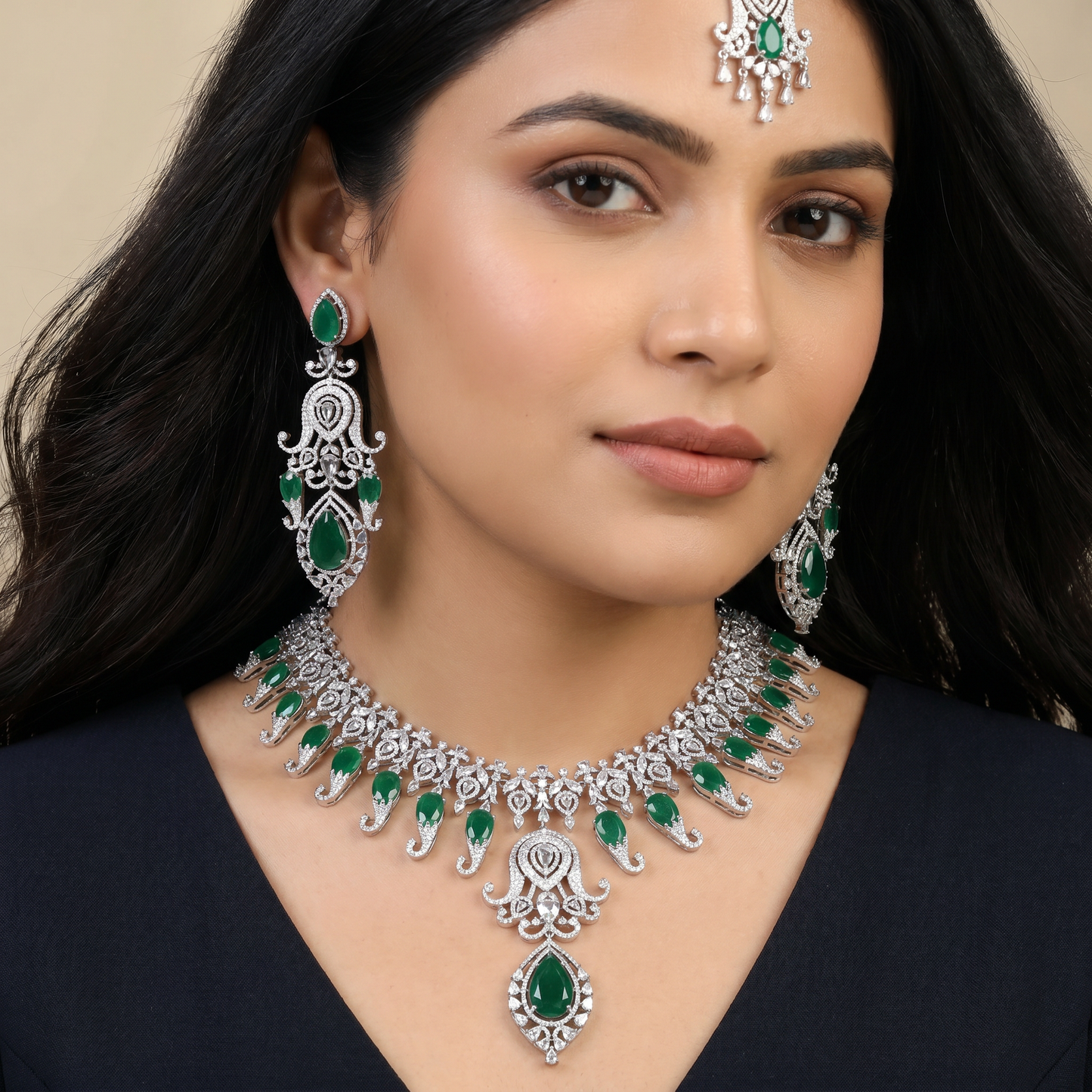 Heritage Revival Rhodium Necklace Set with Statement Crest Centrepiece