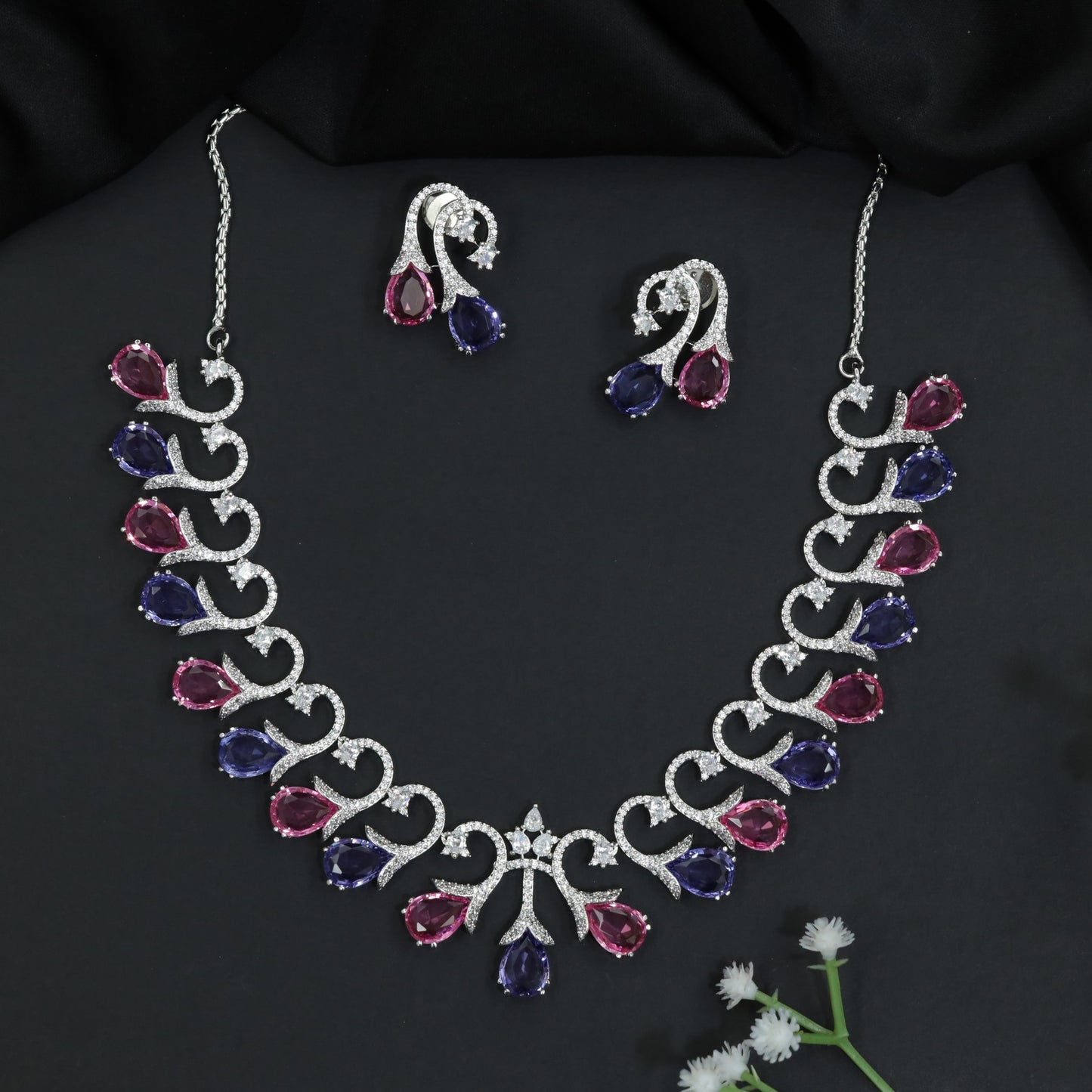 Statement GJ Necklace with Decorative Crystal Swirls