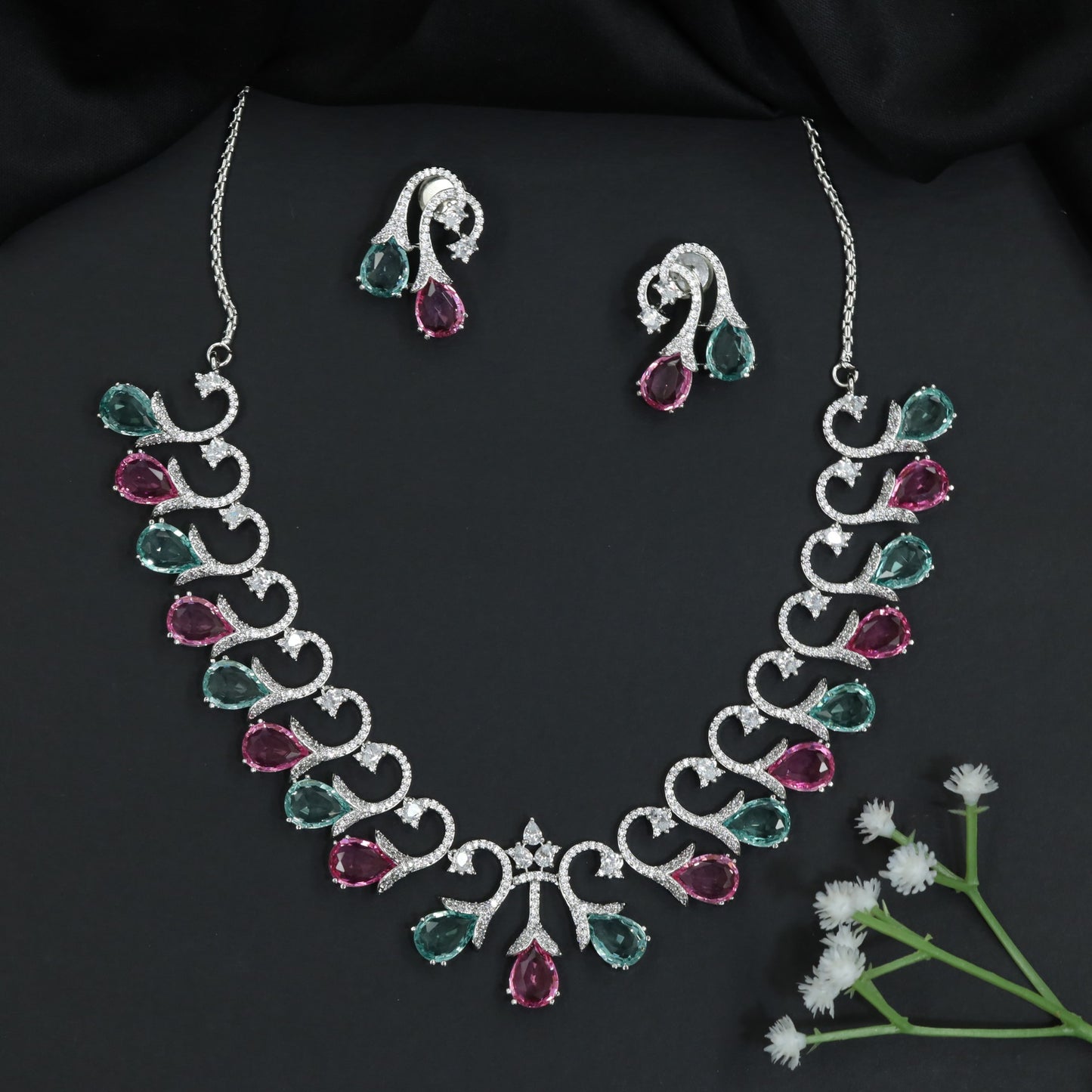 Statement GJ Necklace with Decorative Crystal Swirls