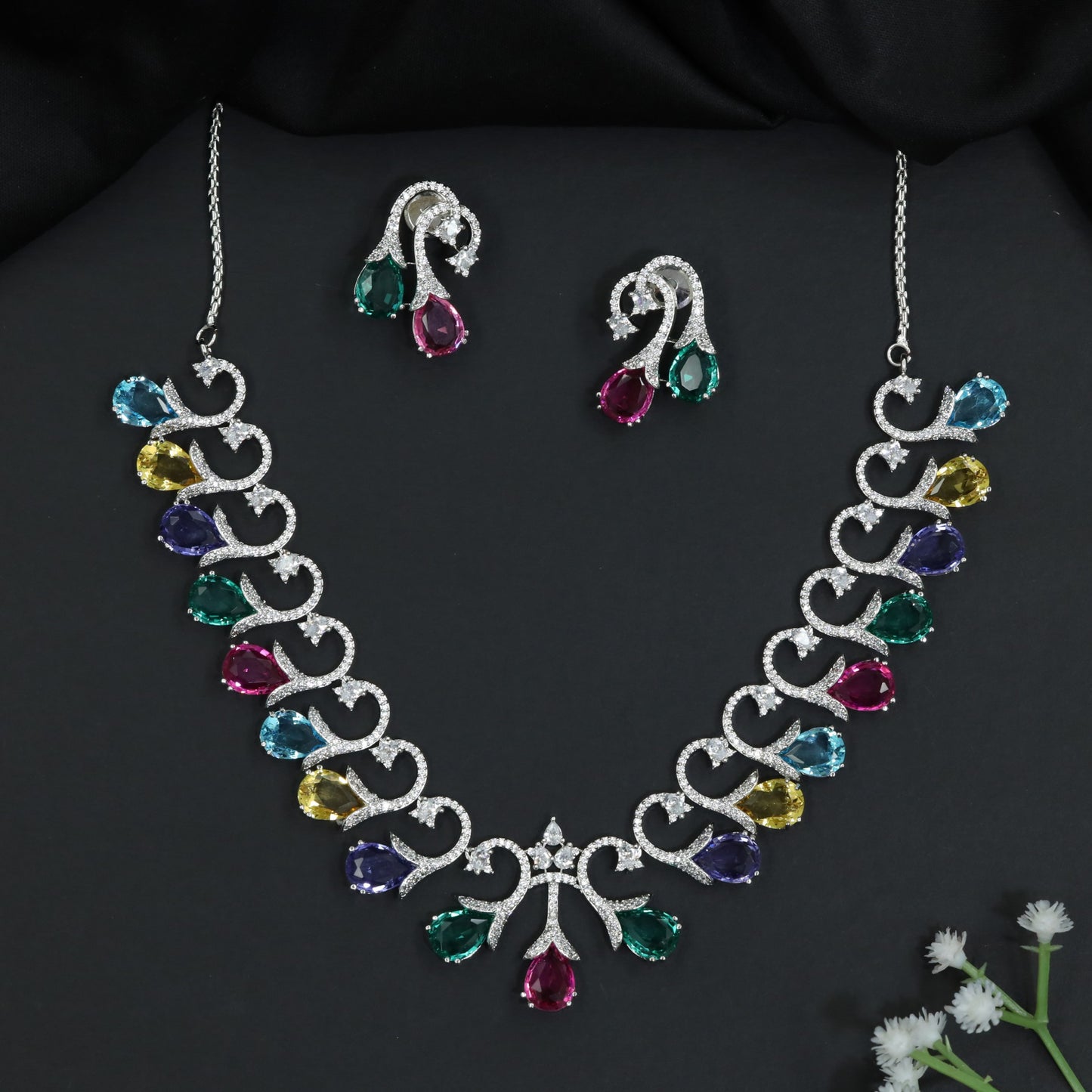 Statement GJ Necklace with Decorative Crystal Swirls