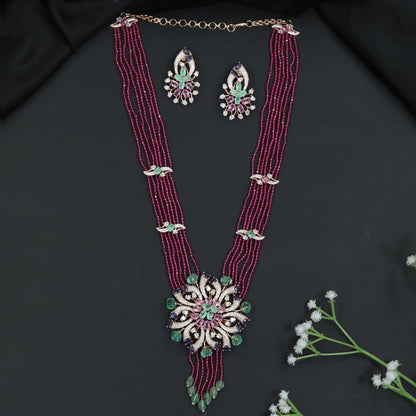 Multi-Strand Beads Necklace with Floral Medallion Centerpiece