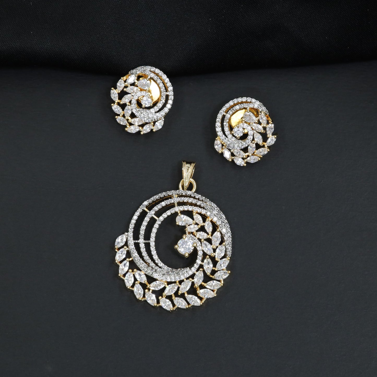 Spiral Pendant Set with Leaf Halo Design