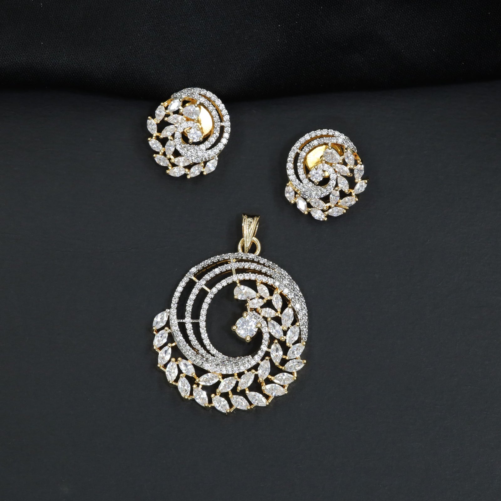 Spiral Pendant Set with Leaf Halo Design