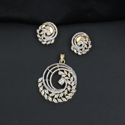 Spiral Pendant Set with Leaf Halo Design