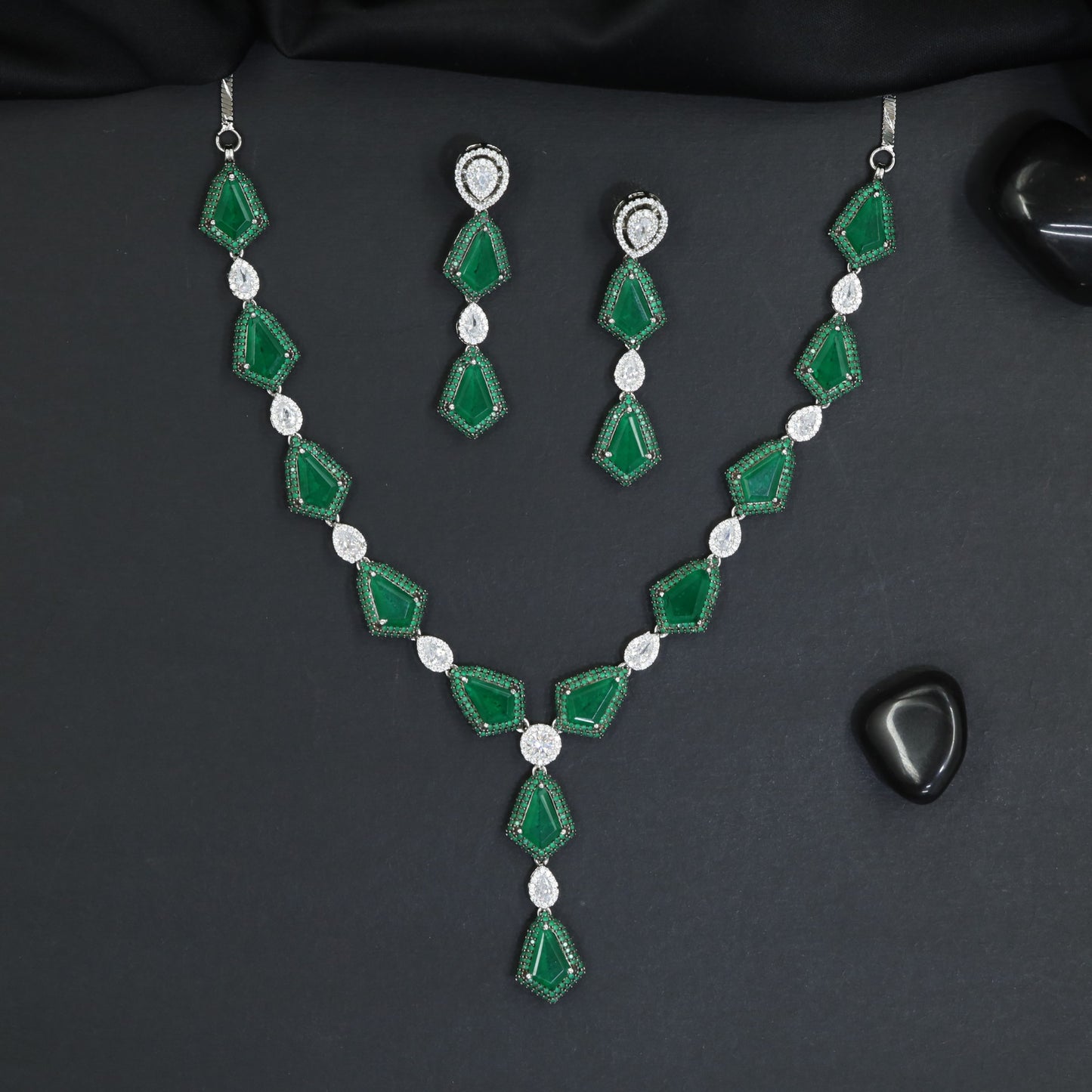 Everyday Luxe Rhodium Necklace Set with Geometric Cascade Styling