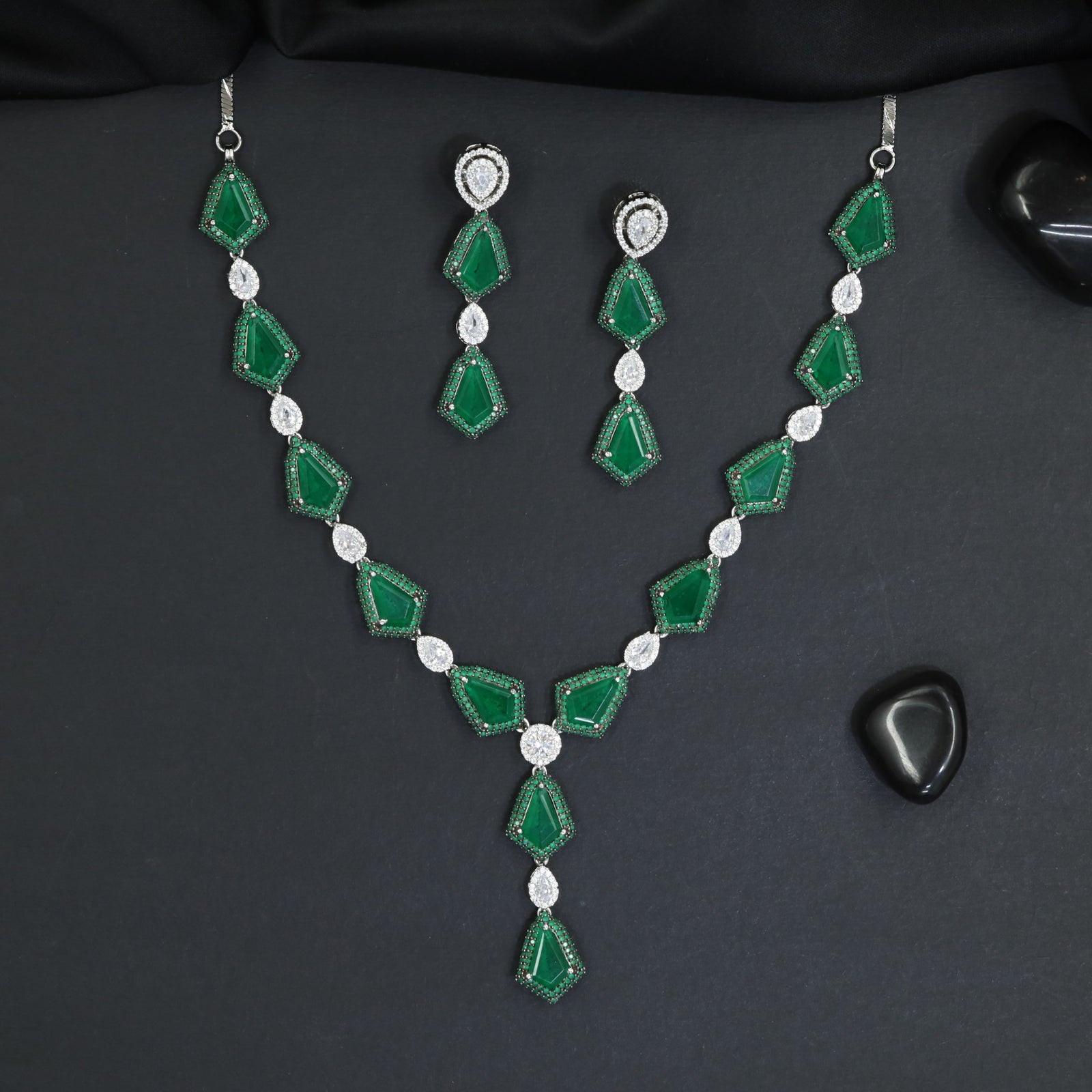 Everyday Luxe Rhodium Necklace Set with Geometric Cascade Styling