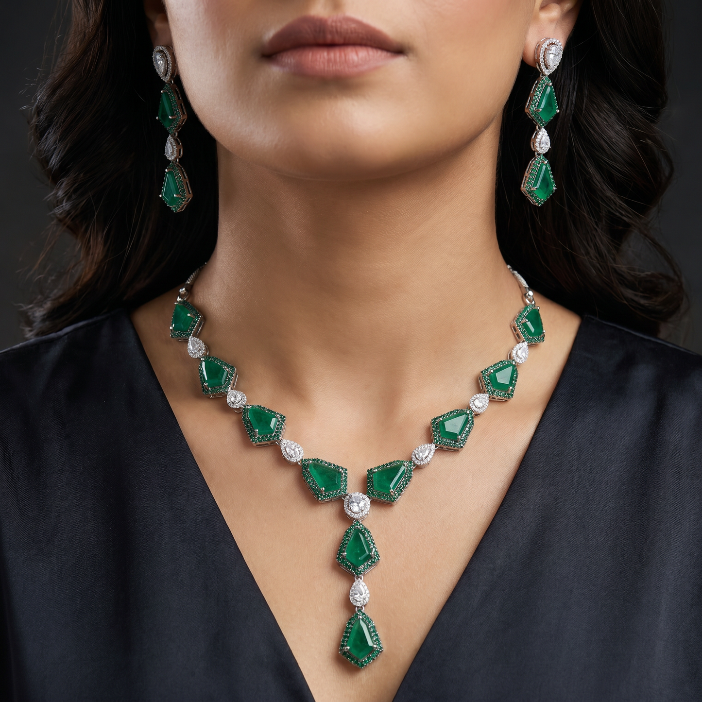 Everyday Luxe Rhodium Necklace Set with Geometric Cascade Styling