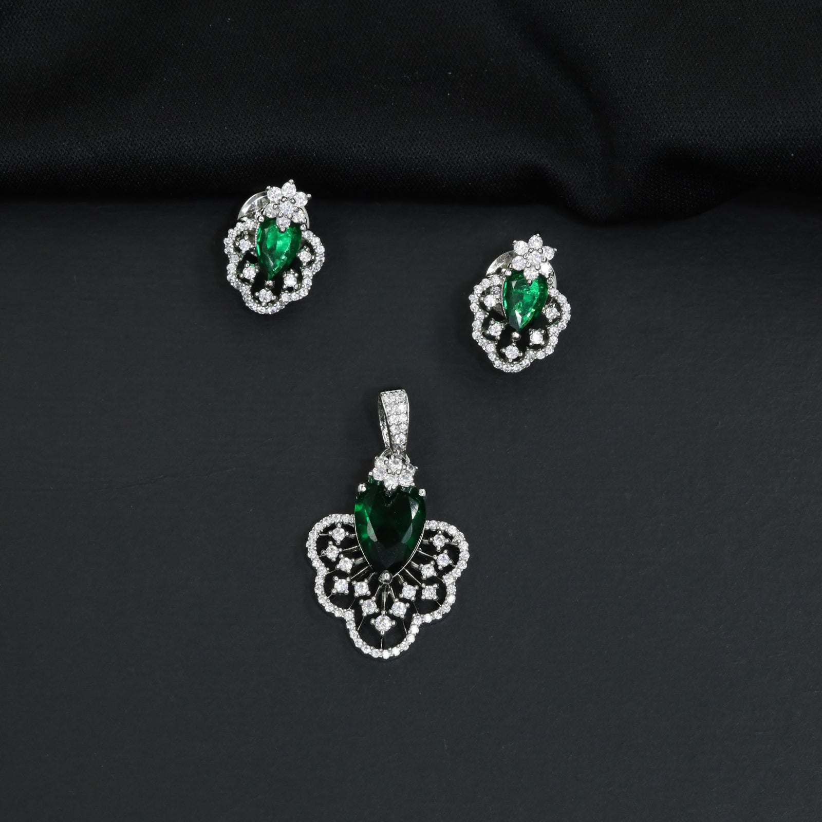 Designer Pendant Set Featuring Floral Halo Styling