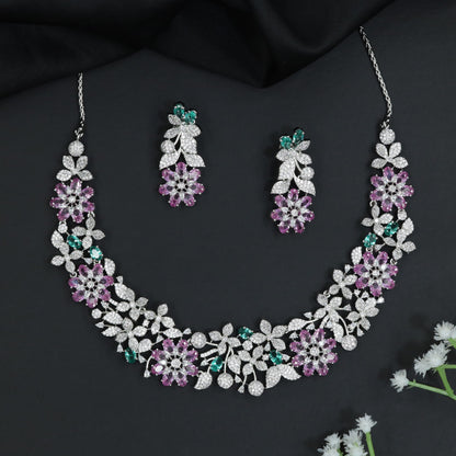 Crystal Floral Garden Necklace with Matching Earrings