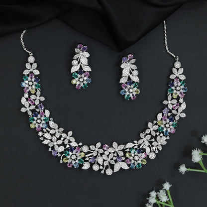 Crystal Floral Garden Necklace with Matching Earrings