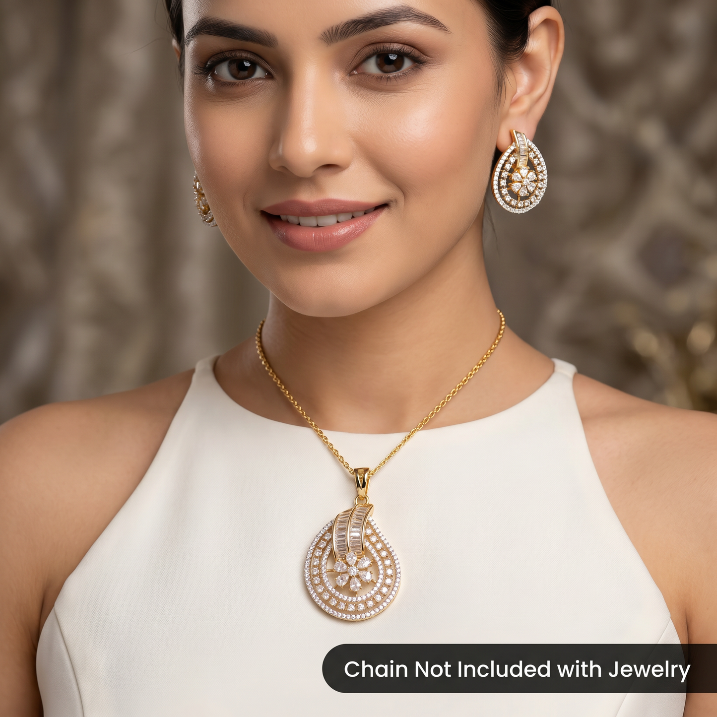 Teardrop Pendant Set with Dual Tone Detailing