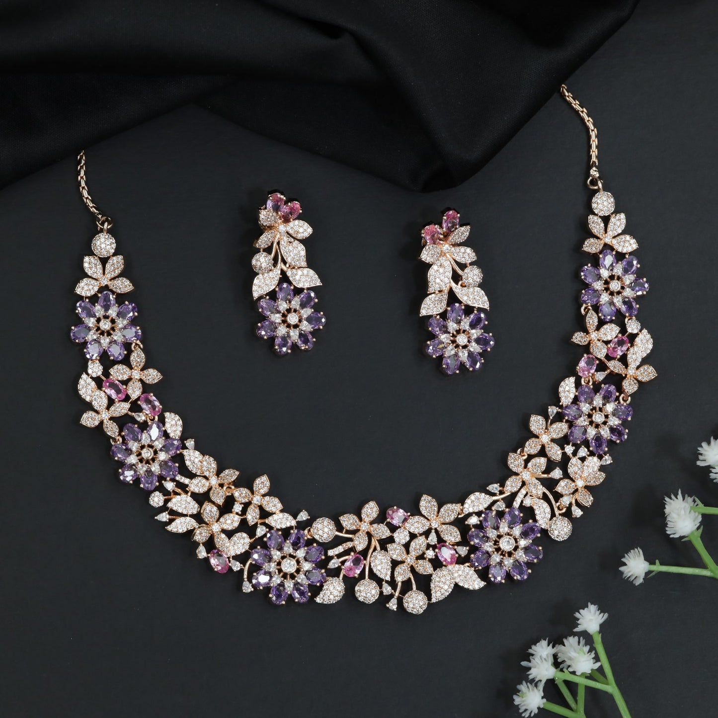 Crystal Floral Garden Necklace with Matching Earrings