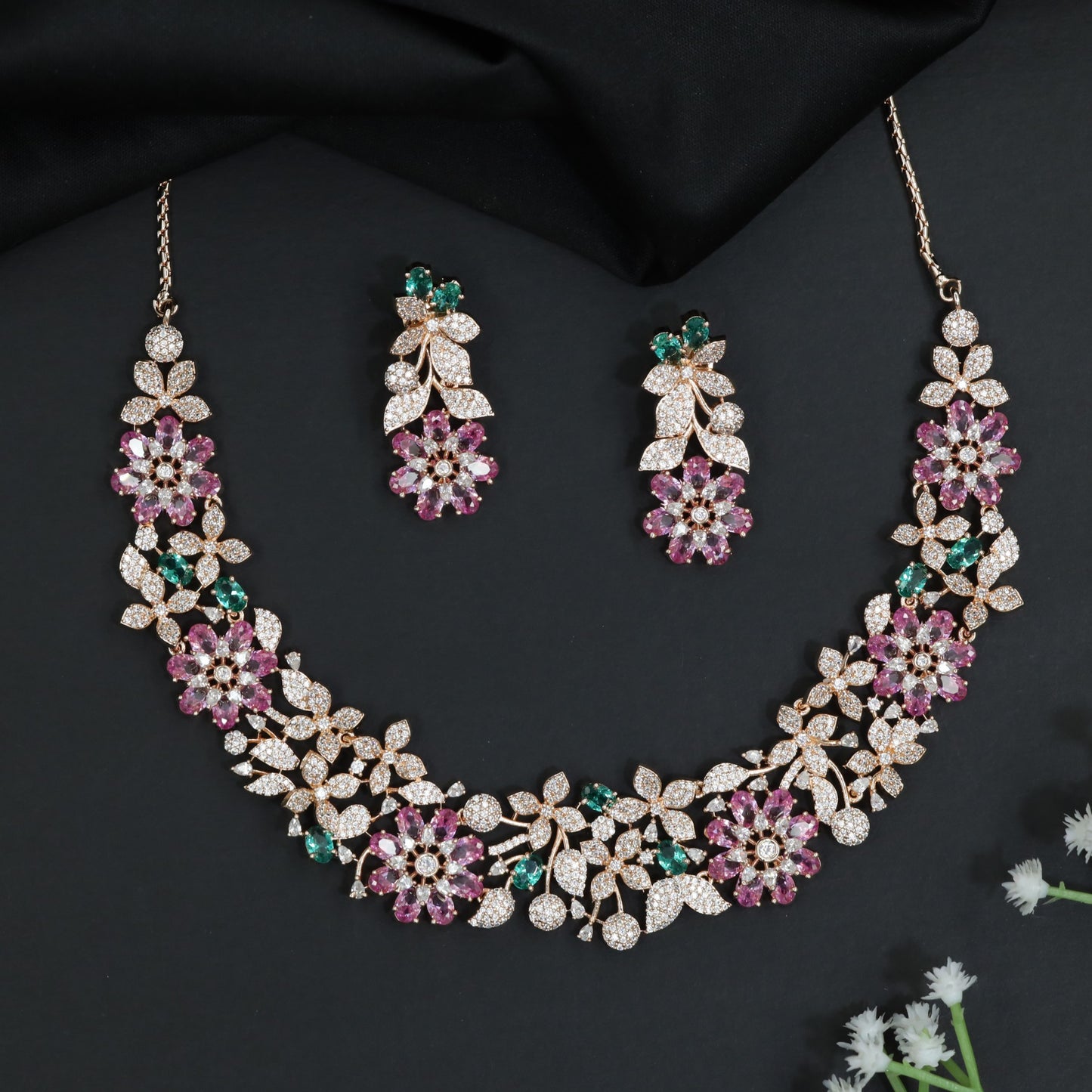 Crystal Floral Garden Necklace with Matching Earrings