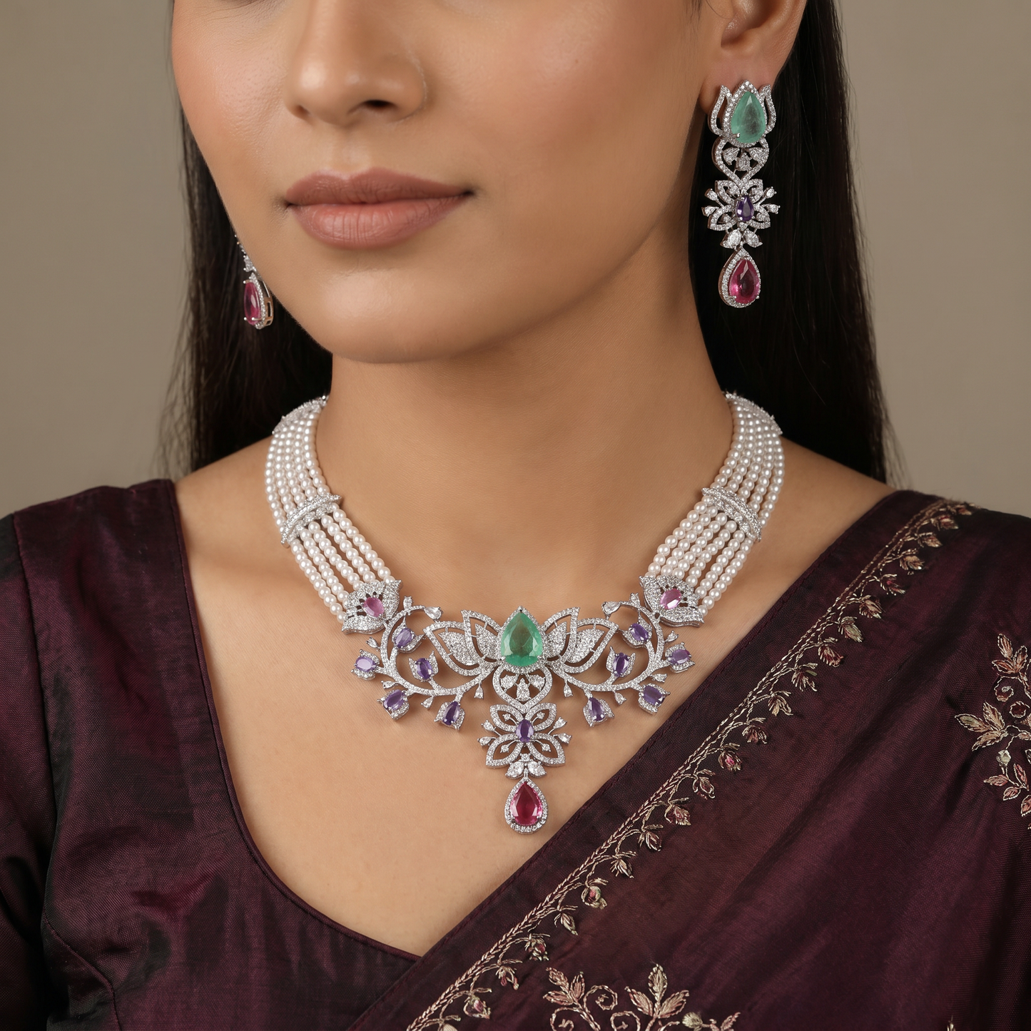 Choker with Floral Arrangement and Crystal Accents