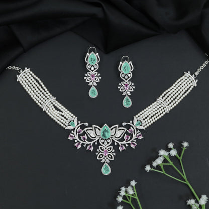 Choker with Floral Arrangement and Crystal Accents