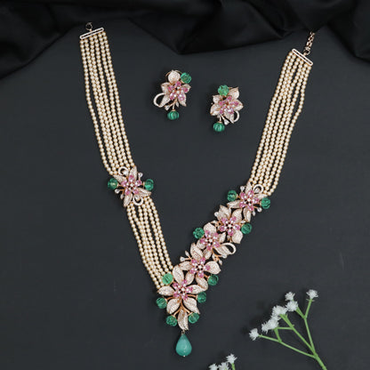 Crystal Blossom Pearl Necklace with Statement Centerpiece