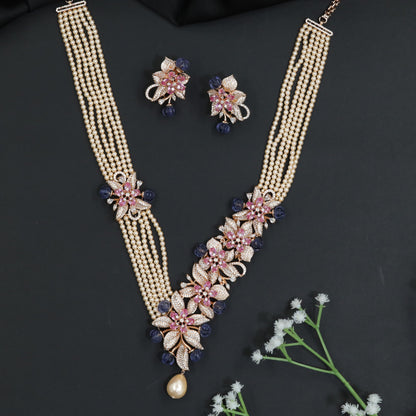 Crystal Blossom Pearl Necklace with Statement Centerpiece