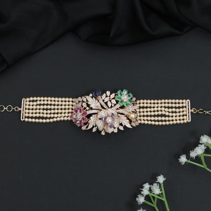 Crystal Floral Bouquet Braelet with Decorative Leaf Detailing