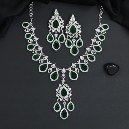 Heritage Garland Rhodium Necklace Set with Pear Halos
