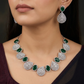 Royal Medallion Rhodium Necklace Set with Scalloped Disc Pattern