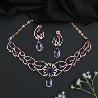 Vine Pattern Crystal Necklace Set with Emerald Accents
