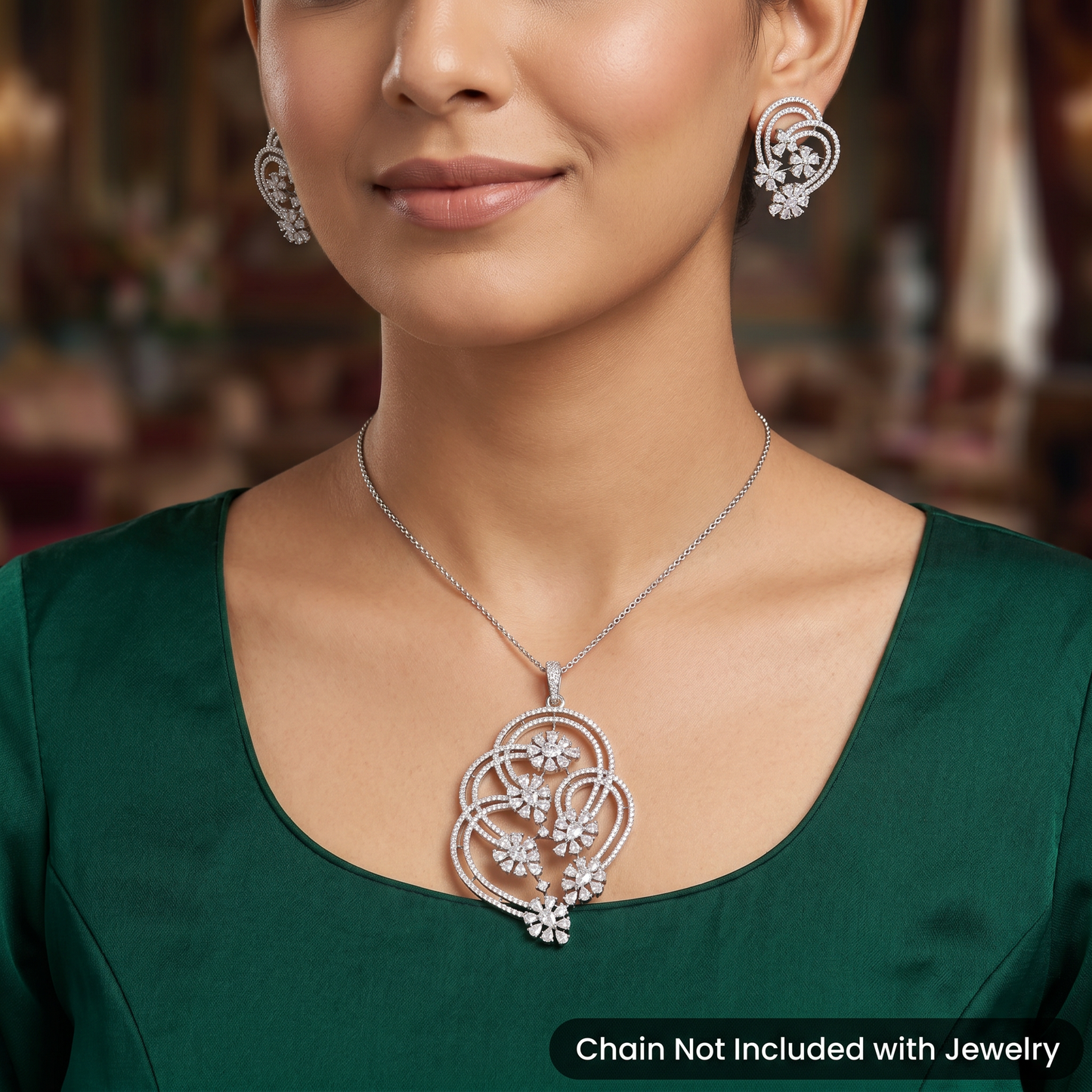 Statement Pendant Set with Openwork Floral Detailing