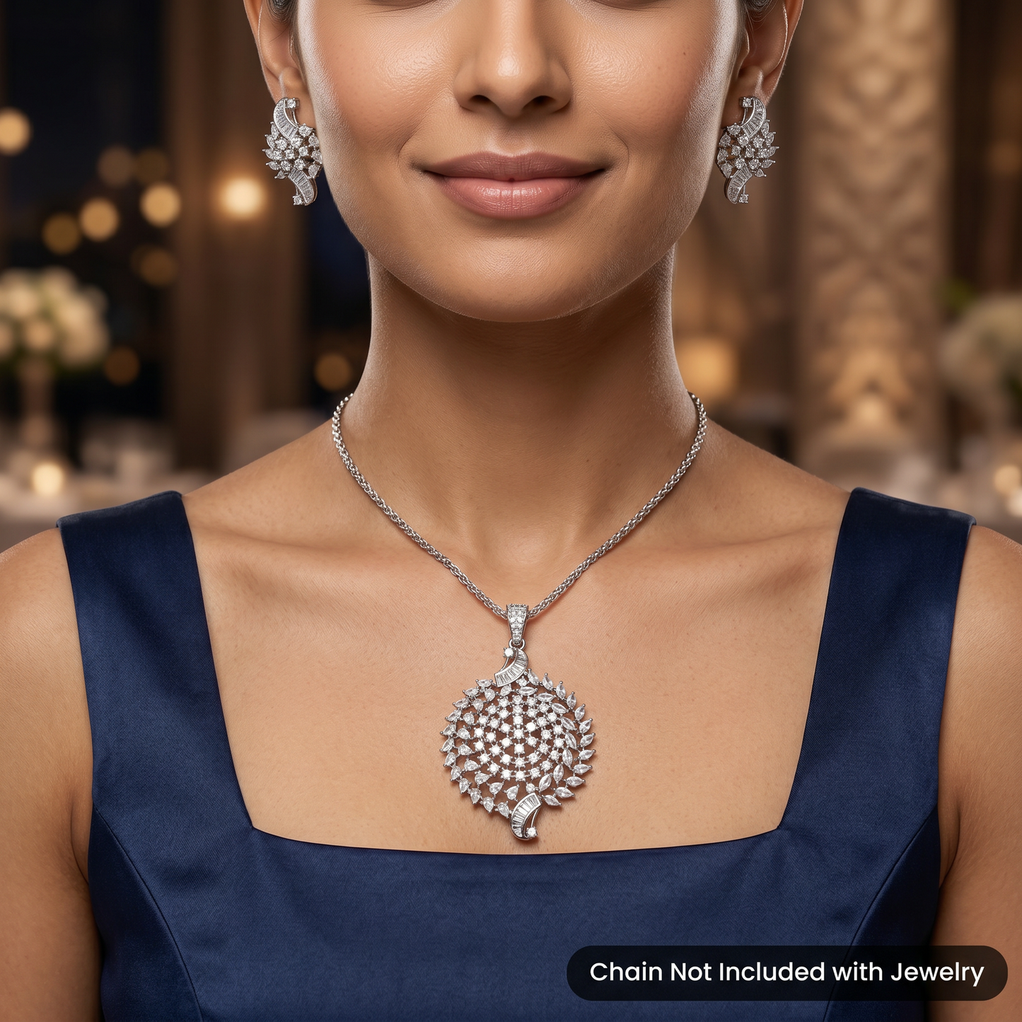 Statement Pendant Set with Circular Floral Pattern