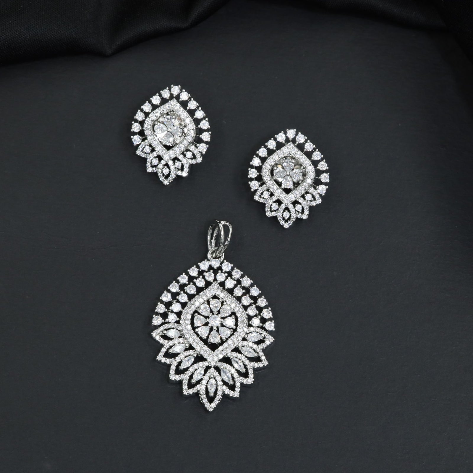 Designer Pendant Set Featuring Floral Cluster Centre