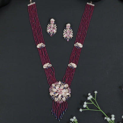 Floral Cluster Medallion Beads Necklace with Matching Earrings