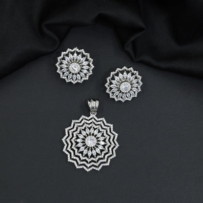 Floral Starburst Pendant Set with Layered Halo Design