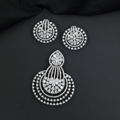 Elegant Pendant Set with Floral Centre and Halo Border