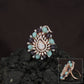 Crystal Paisley Center Finger Ring with Radiating Petal Design