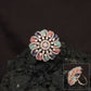 Spiral Floral Crystal Finger Ring with Layered Petal Design