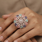 Spiral Floral Crystal Finger Ring with Layered Petal Design