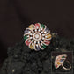 Spiral Floral Crystal Finger Ring with Layered Petal Design