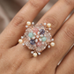 Floral Pearl Crystal Finger Ring with Petal Cluster Design
