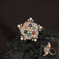 Floral Pearl Crystal Finger Ring with Petal Cluster Design