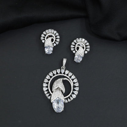 Decorative Pendant Set with Swan Motif and Drop Accent