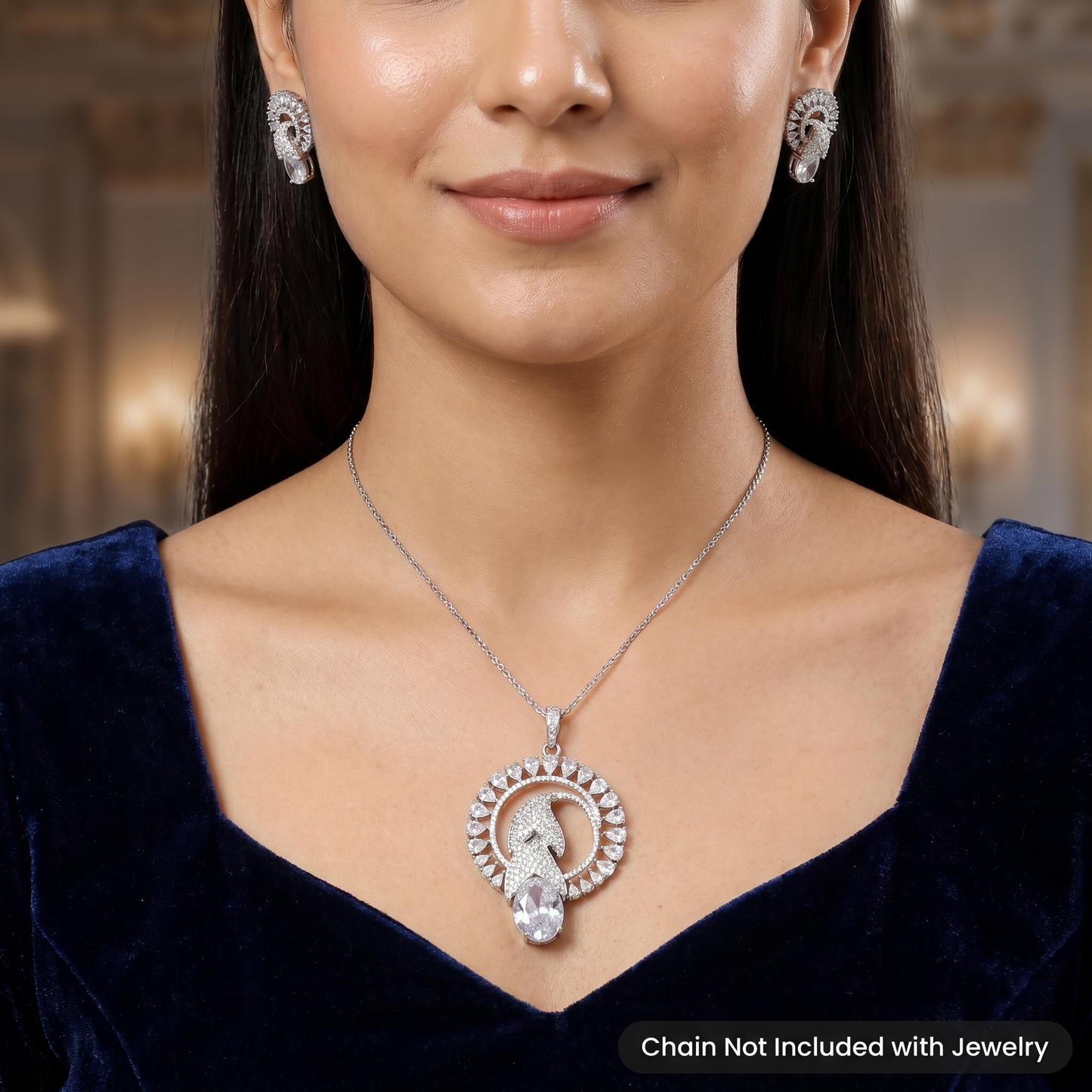 Decorative Pendant Set with Swan Motif and Drop Accent