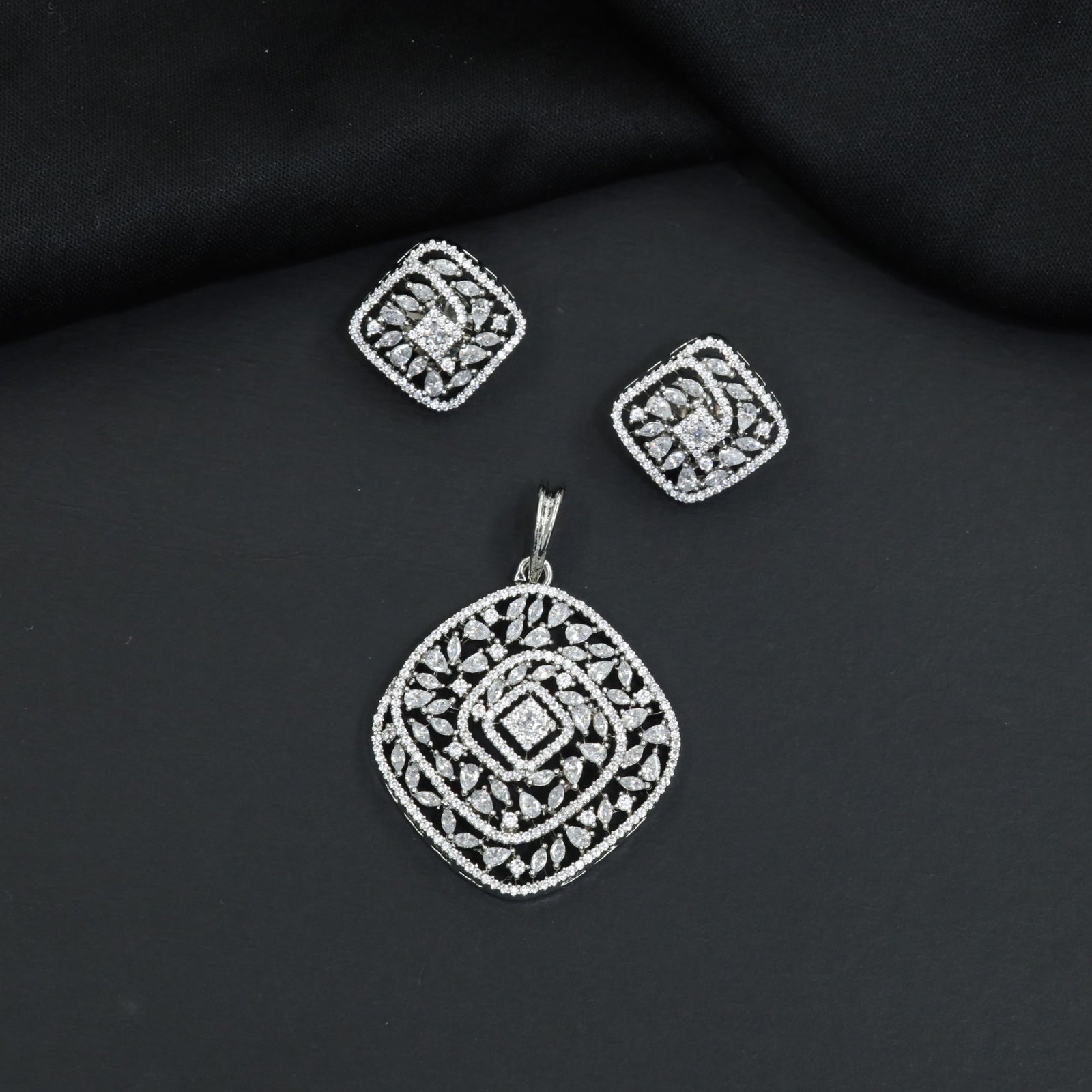 Geometric Pendant Set with Matching Stud Earrings