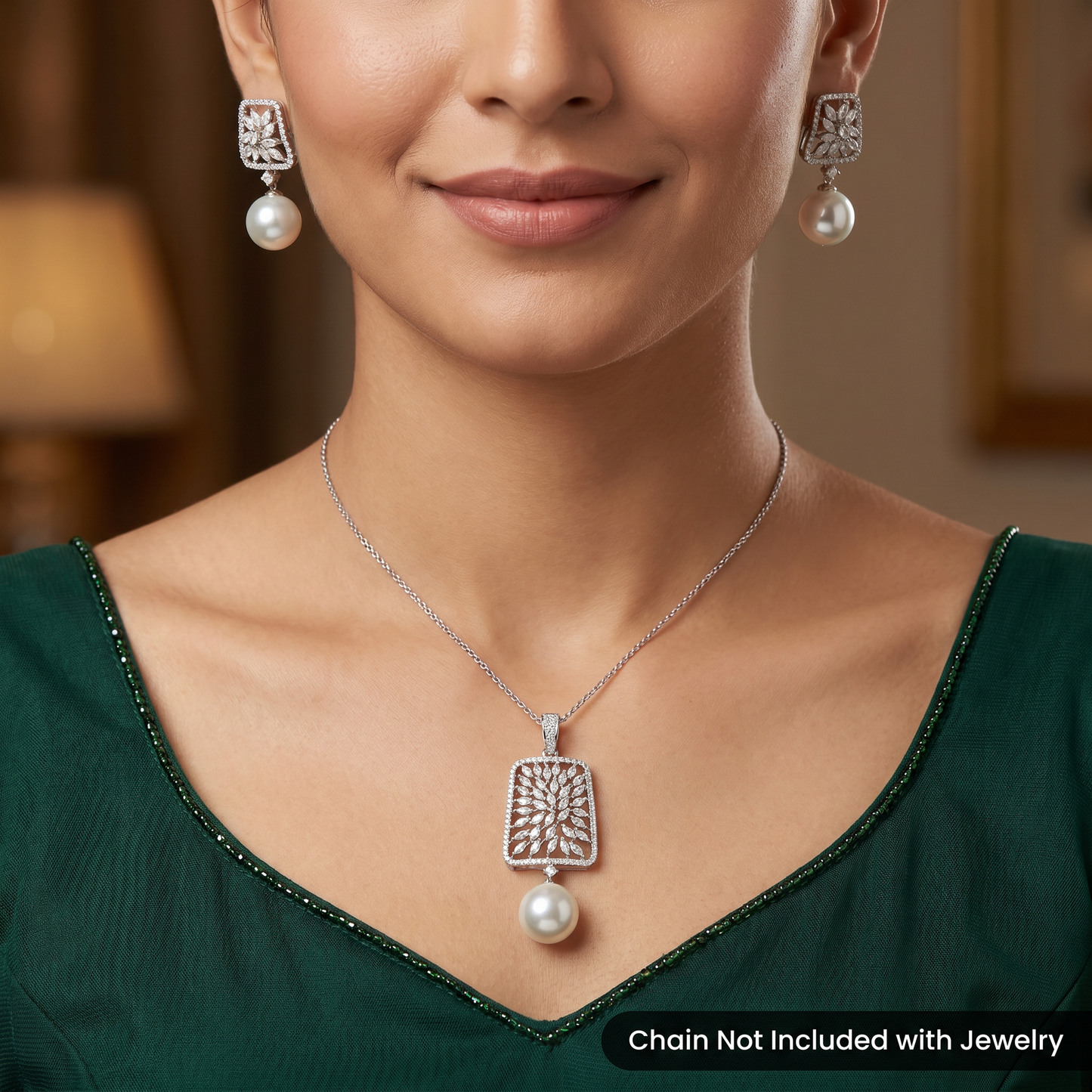 Designer Pendant Set with Openwork Craftsmanship and Matching Earrings
