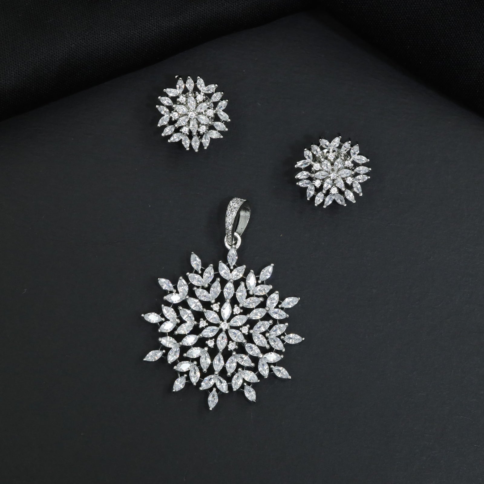 Floral Pendant Set with Marquise Cluster and Matching Earrings