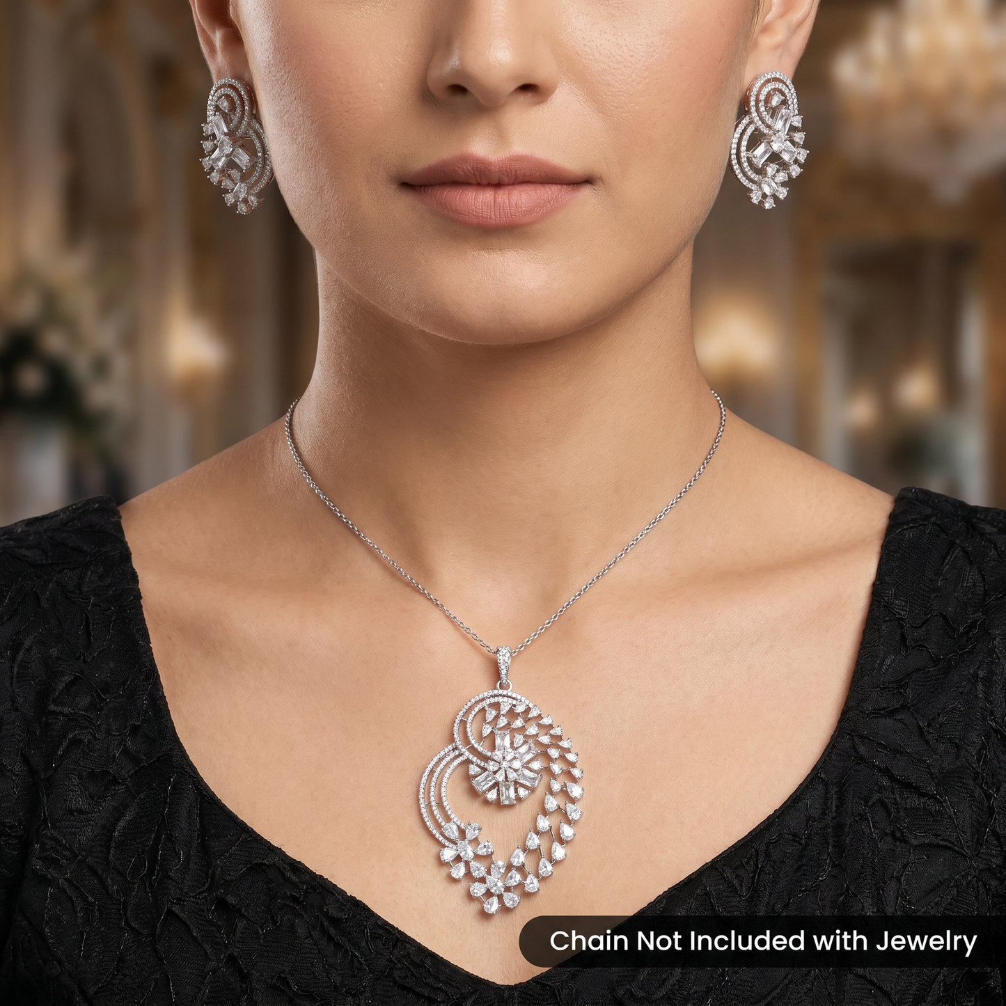 Elegant Pendant Set with Openwork Floral Arrangement