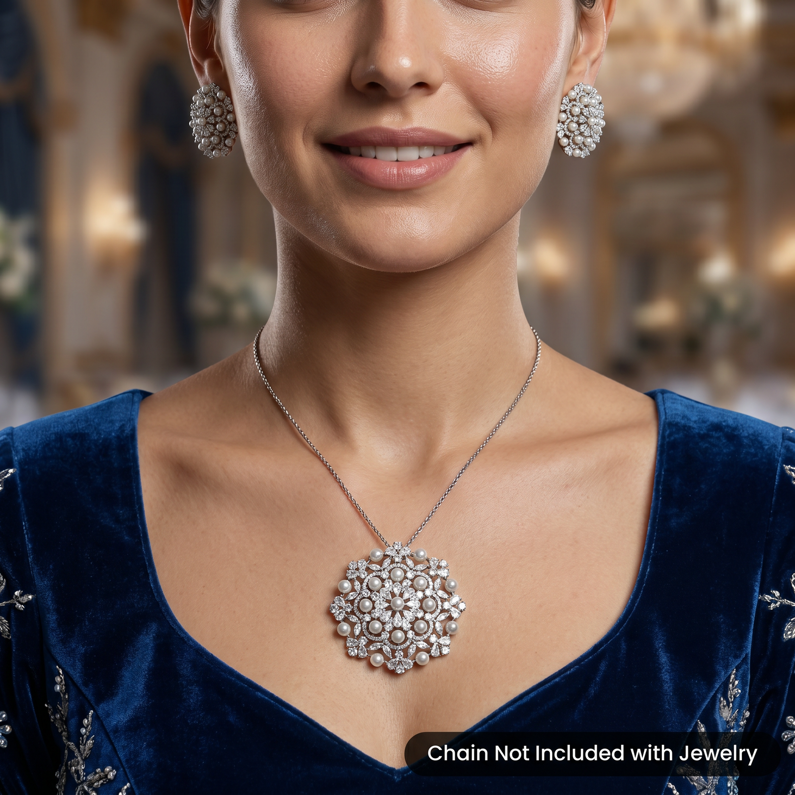 Pearl Floral Pendant Set with Openwork Design