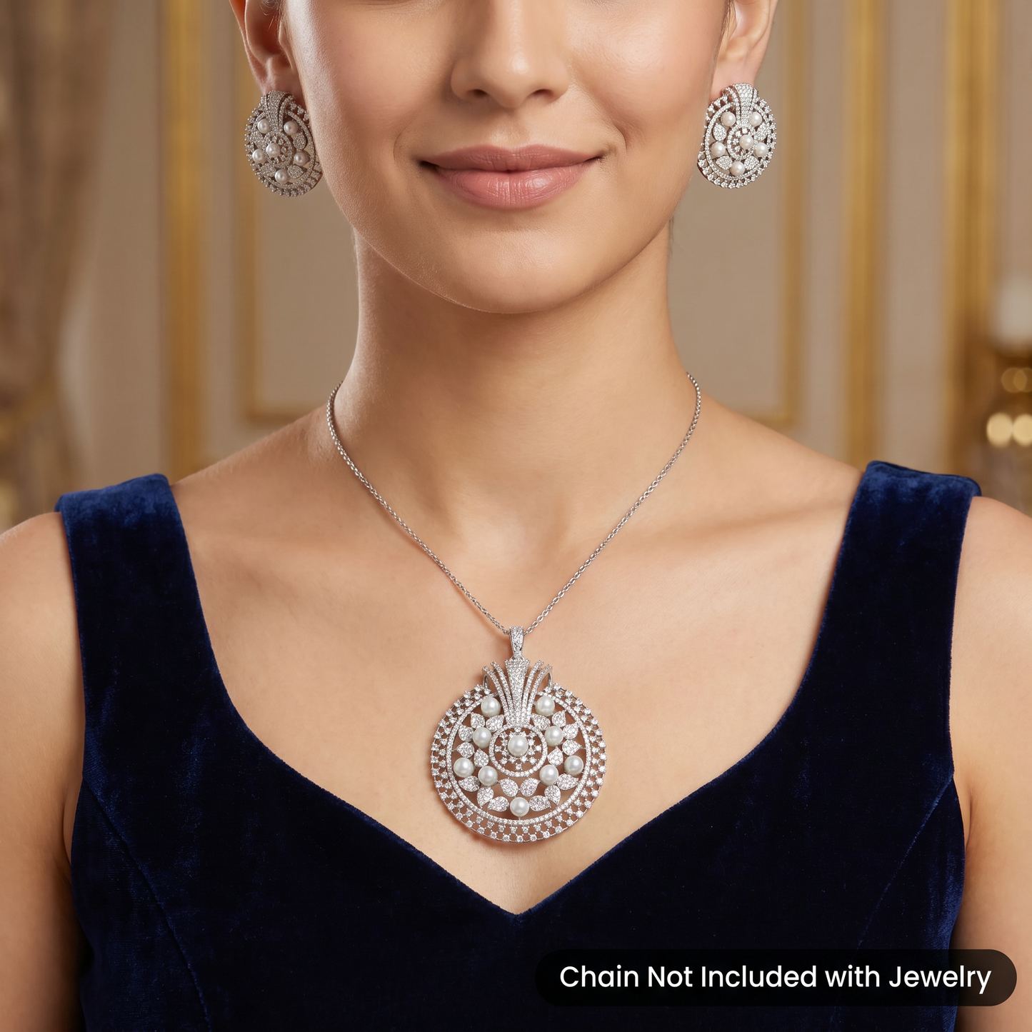 Elegant Pendant Set with Floral Arrangement and Pearl Embellishments