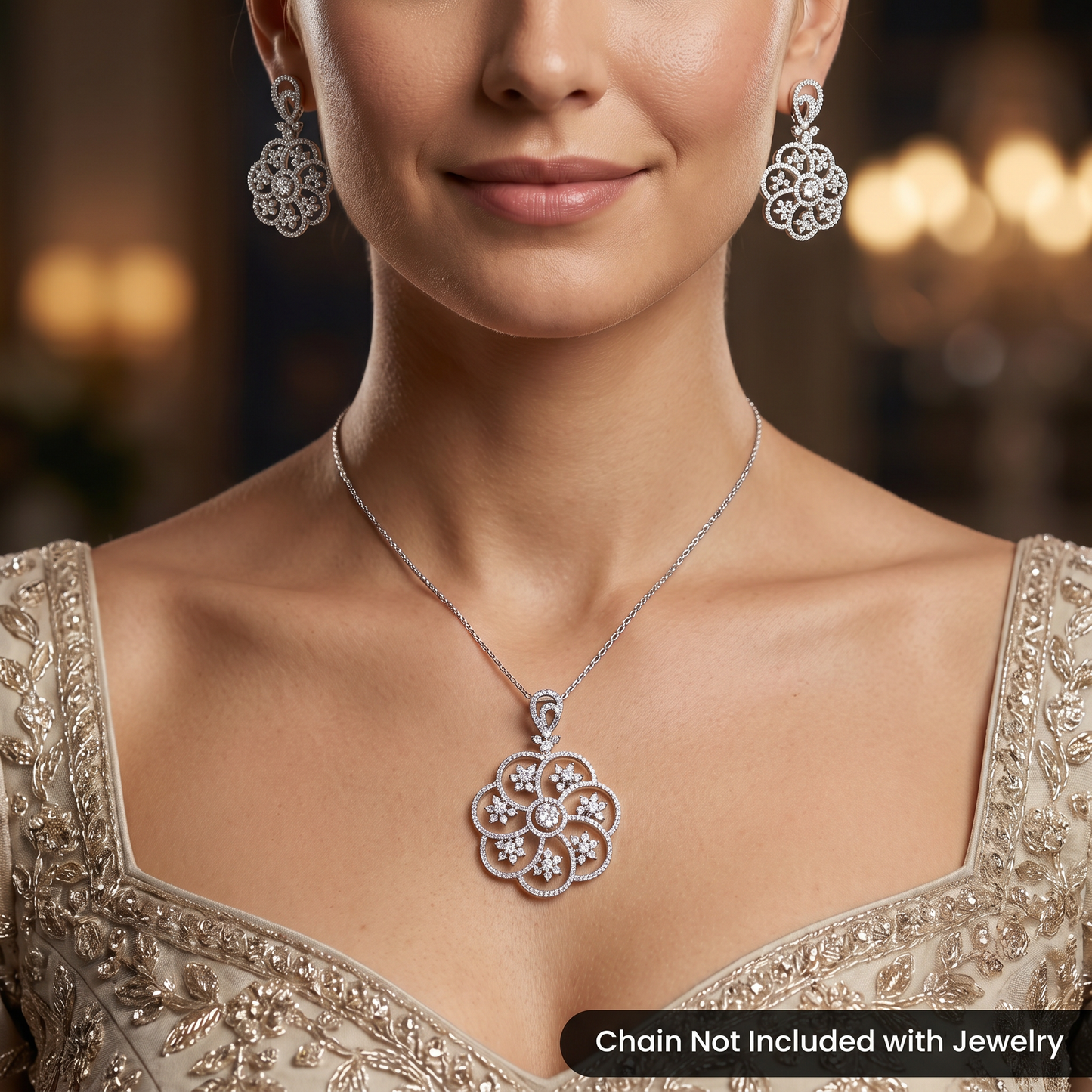 Floral Clover Pendant Set with Openwork Design